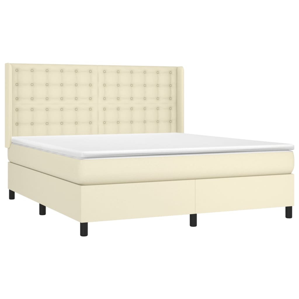 vidaXL Κρεβάτι Boxspring με Στρώμα & LED Κρεμ 160x200 εκ. Συνθ. Δέρμα
