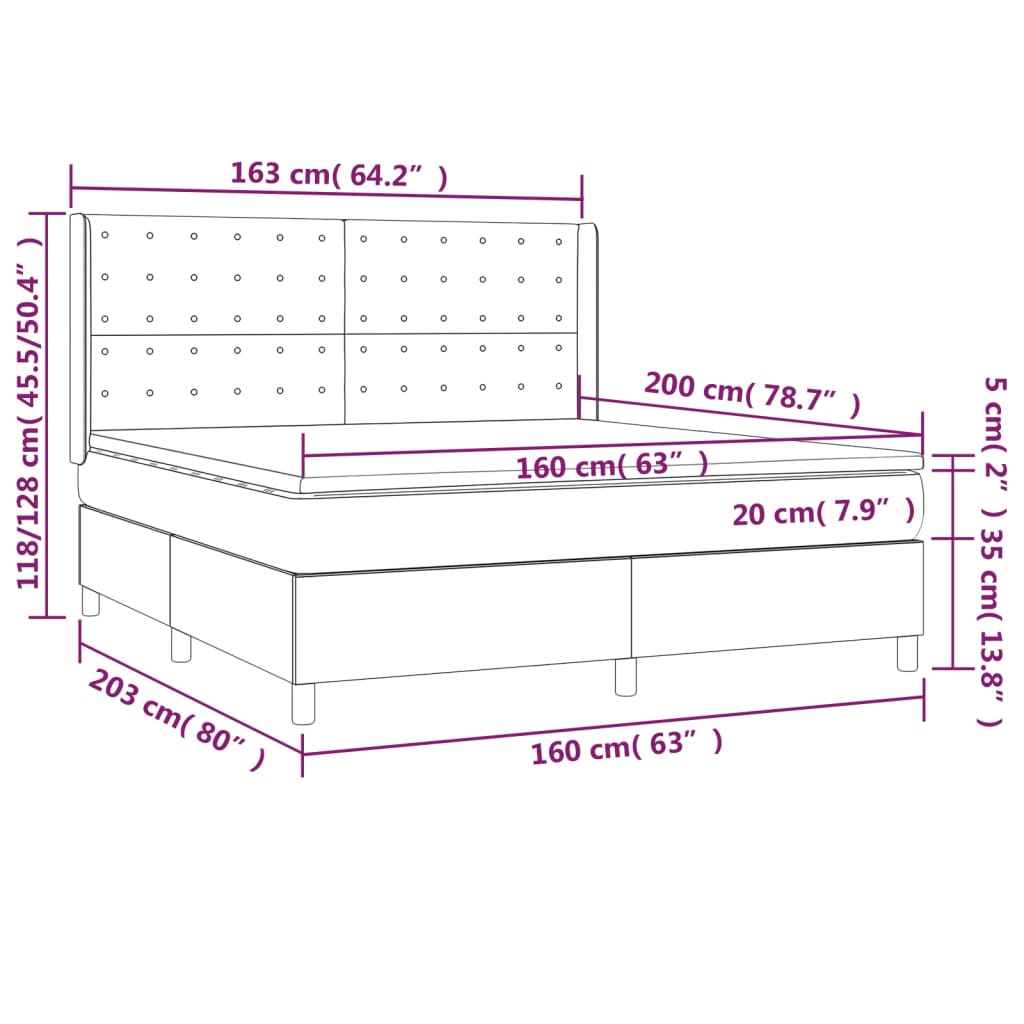 vidaXL Κρεβάτι Boxspring με Στρώμα & LED Κρεμ 160x200 εκ. Συνθ. Δέρμα