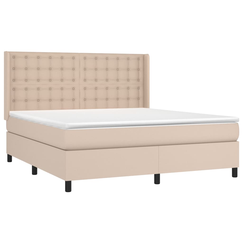 vidaXL Κρεβάτι Boxspring Στρώμα&LED Καπουτσίνο 160x200 εκ. Συνθ. Δέρμα
