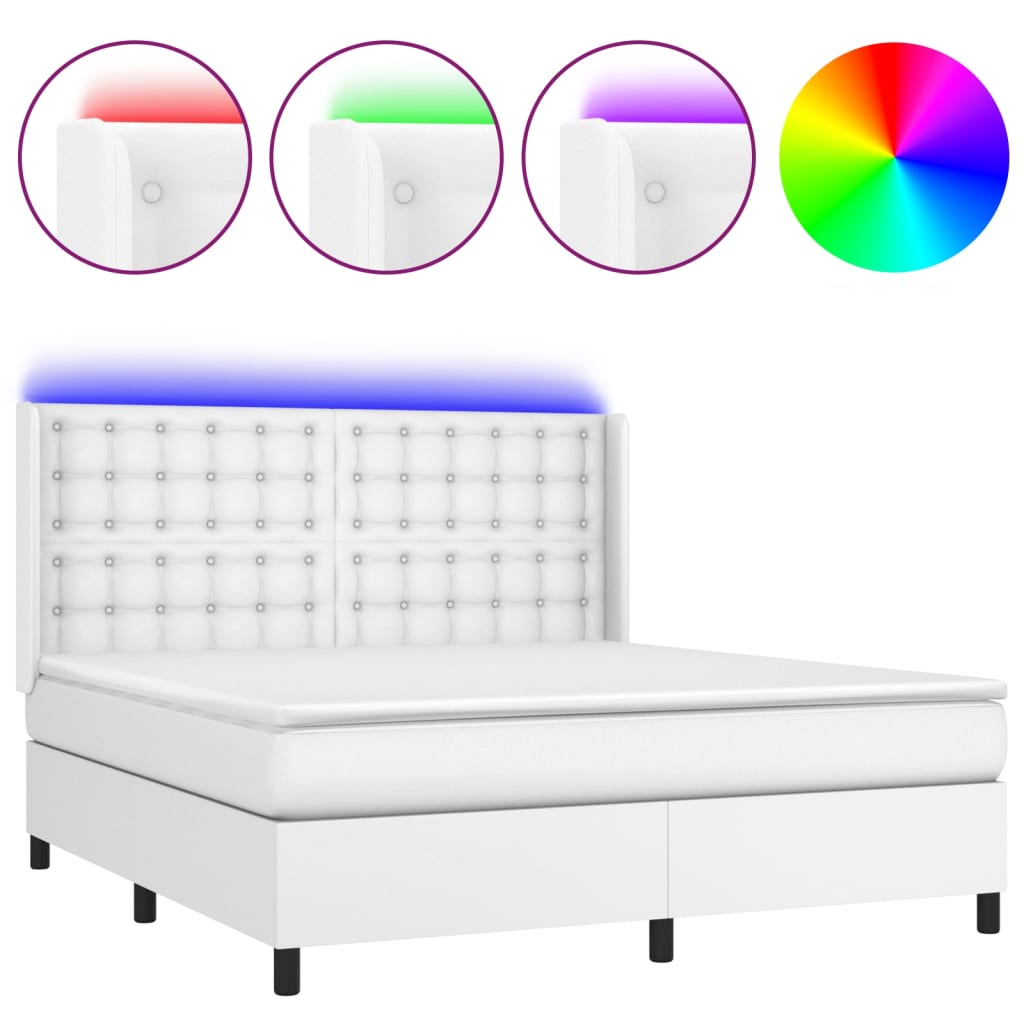 vidaXL Κρεβάτι Boxspring με Στρώμα & LED Λευκό 180x200 εκ. Συνθ. Δέρμα