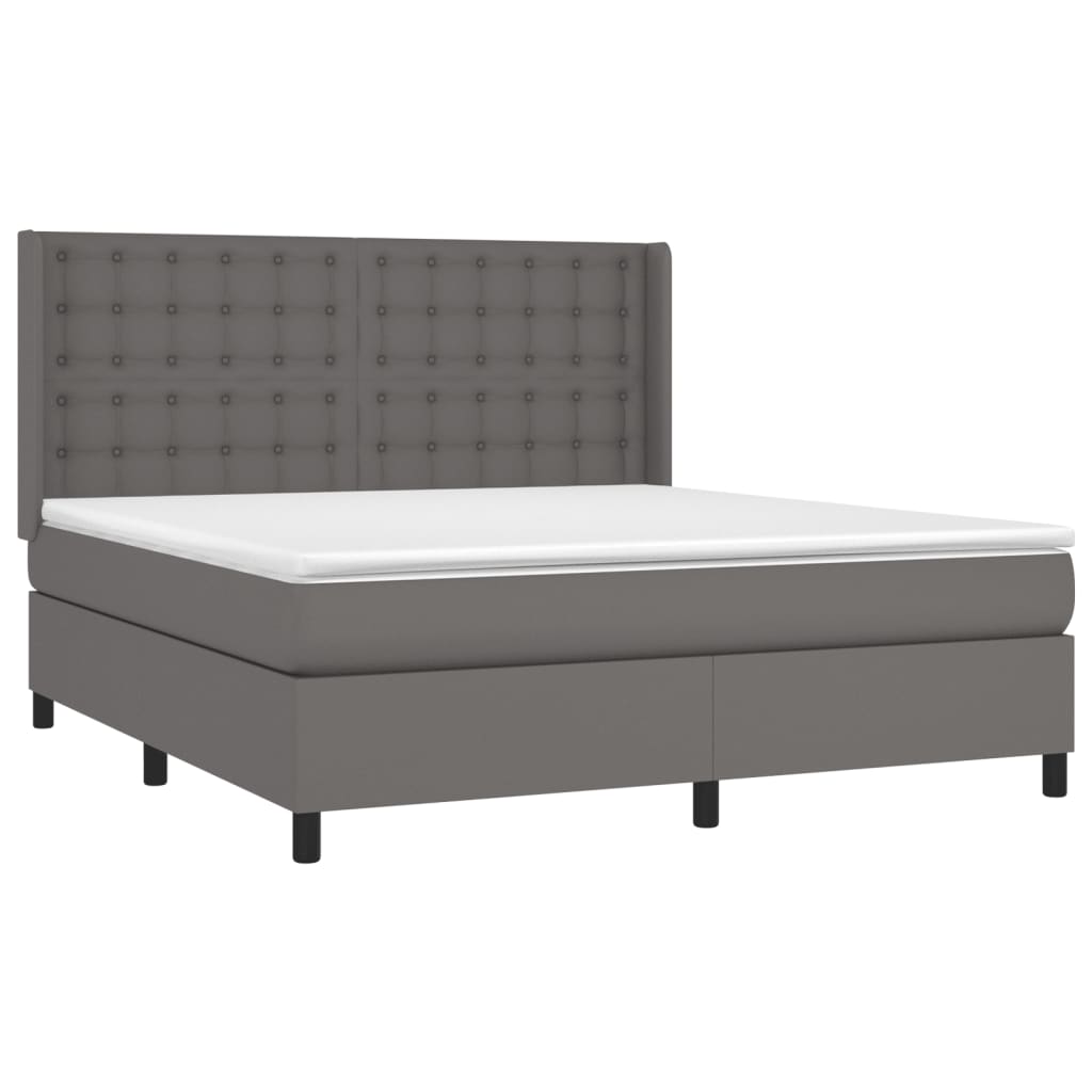 vidaXL Κρεβάτι Boxspring με Στρώμα & LED Γκρι 180x200 εκ. Συνθ. Δέρμα