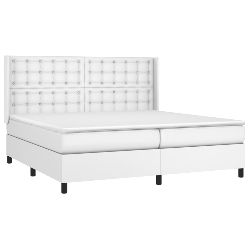 vidaXL Κρεβάτι Boxspring με Στρώμα & LED Λευκό 200x200 εκ. Συνθ. Δέρμα