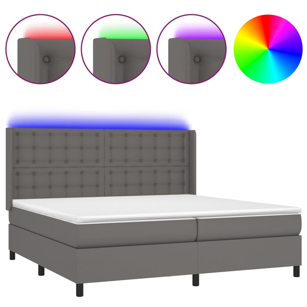 vidaXL Κρεβάτι Boxspring με Στρώμα & LED Γκρι 200x200 εκ. Συνθ. Δέρμα