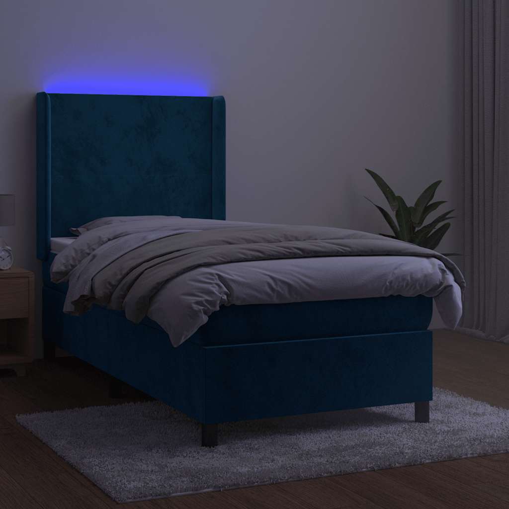 vidaXL Κρεβάτι Boxspring με Στρώμα & LED Σκ. Μπλε 80x200 εκ. Βελούδινο