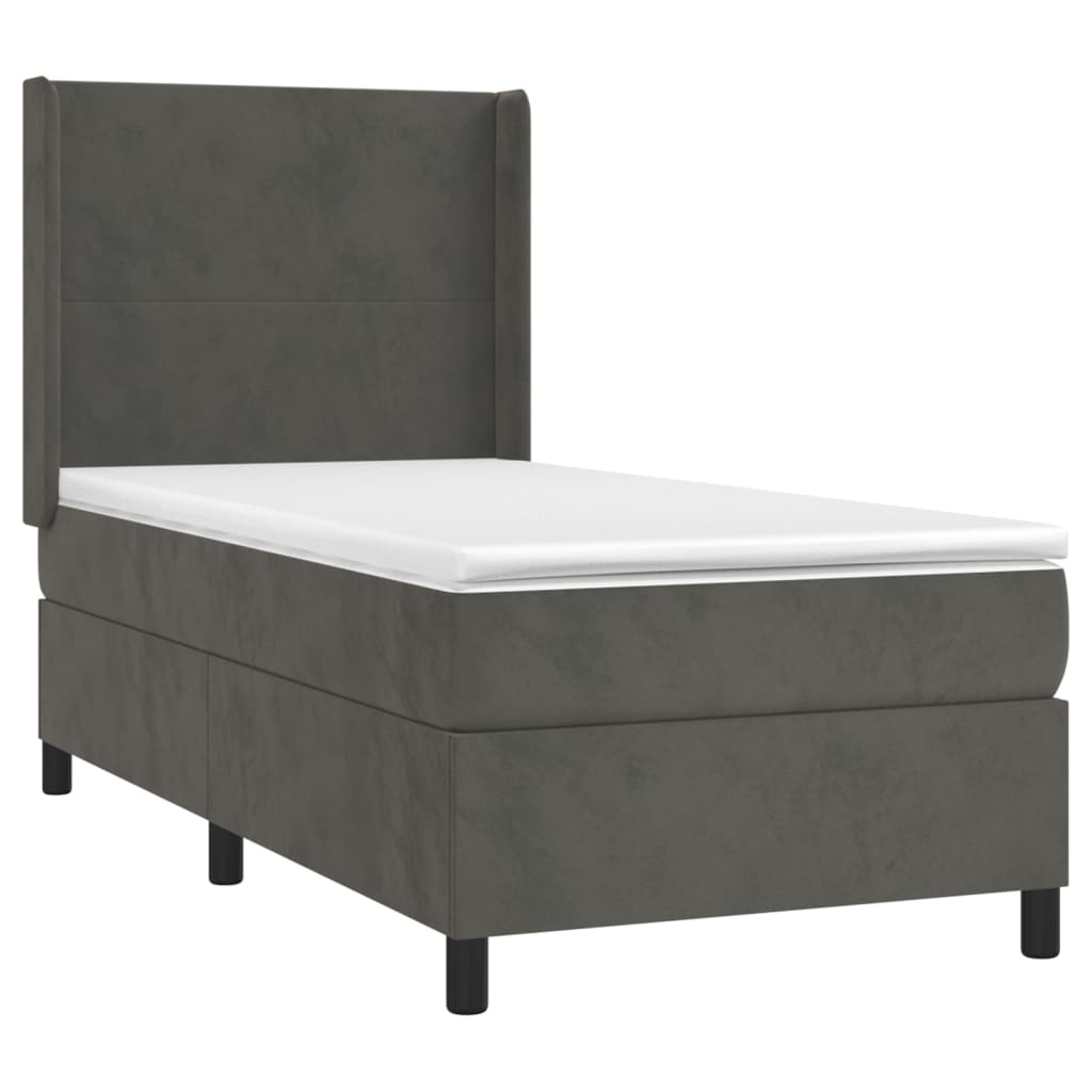 vidaXL Κρεβάτι Boxspring με Στρώμα & LED Σκ. Γκρι 90x190 εκ. Βελούδινο