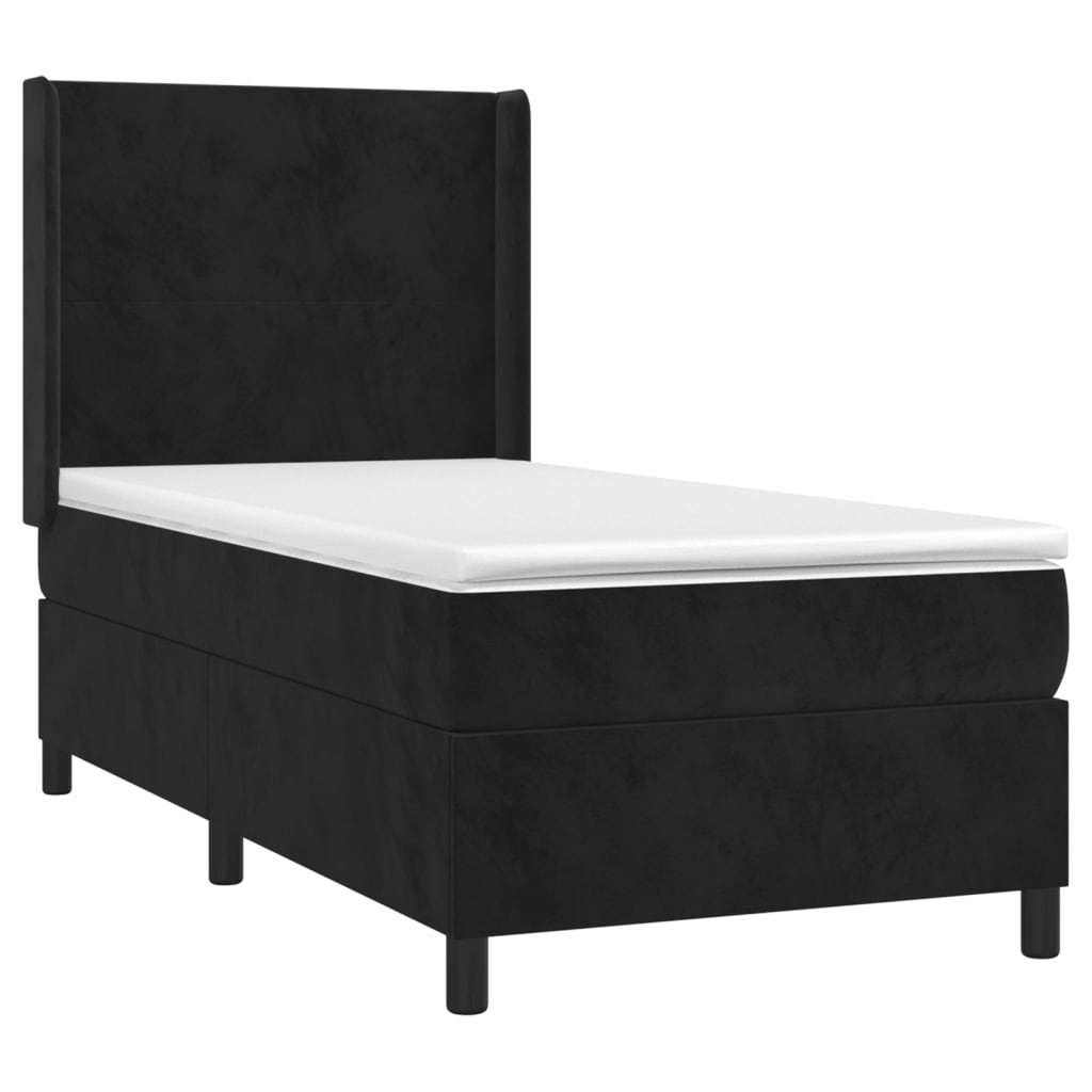 vidaXL Κρεβάτι Boxspring με Στρώμα & LED Μαύρο 90x190 εκ. Βελούδινο