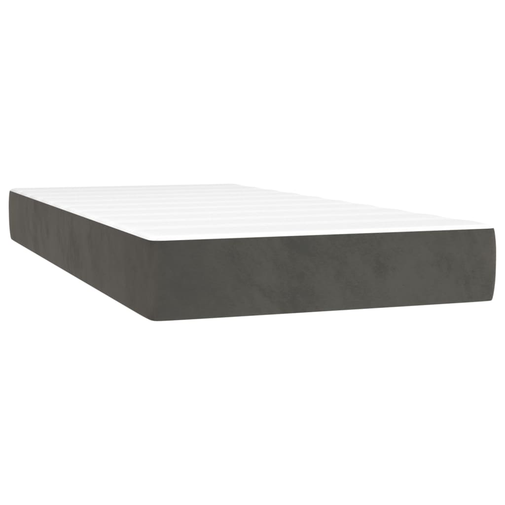 vidaXL Κρεβάτι Boxspring με Στρώμα & LED Σκ. Γκρι 100x200εκ. Βελούδινο