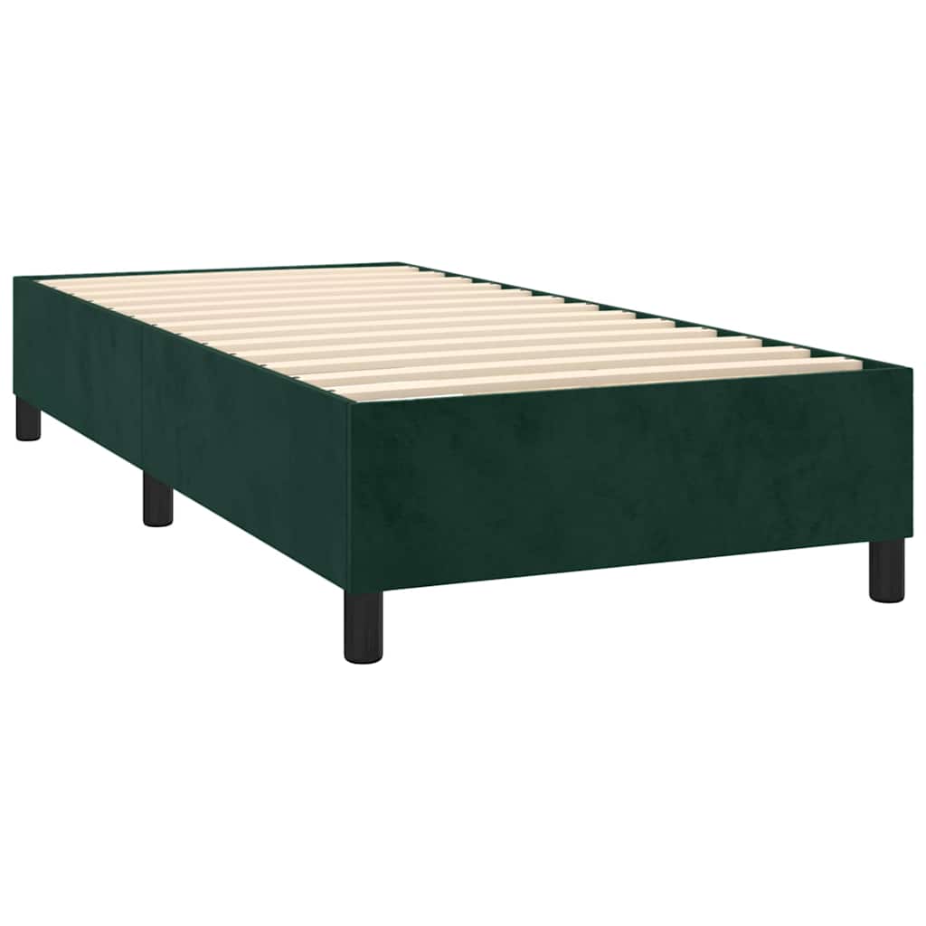 vidaXL Κρεβάτι Boxspring με Στρώμα & LED Σκ. Πράσινο 100x200εκ Βελούδο