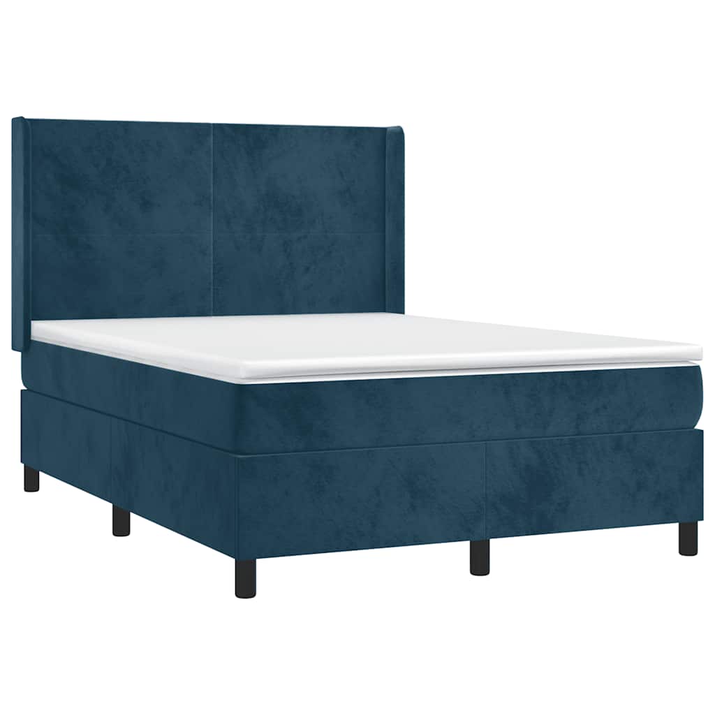 vidaXL Κρεβάτι Boxspring με Στρώμα & LED Σκ. Μπλε 140x190εκ. Βελούδινο