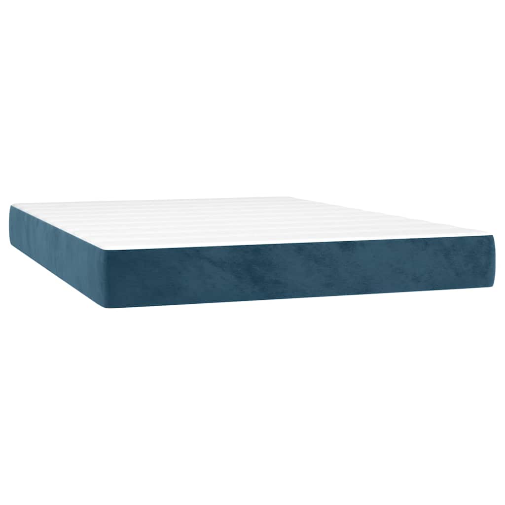 vidaXL Κρεβάτι Boxspring με Στρώμα & LED Σκ. Μπλε 140x190εκ. Βελούδινο