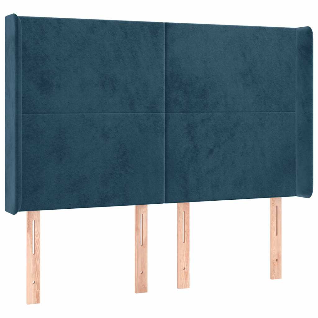 vidaXL Κρεβάτι Boxspring με Στρώμα & LED Σκ. Μπλε 140x190εκ. Βελούδινο