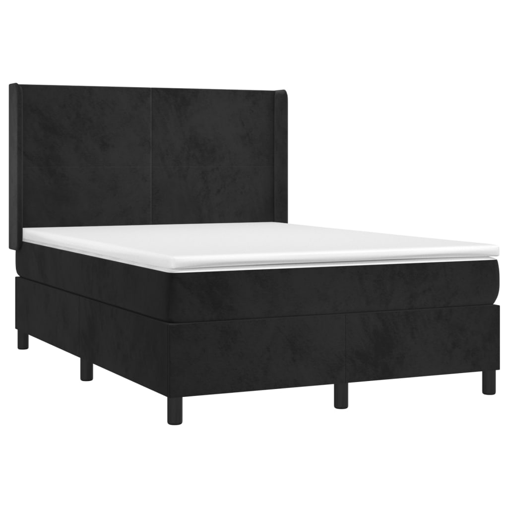 vidaXL Κρεβάτι Boxspring με Στρώμα & LED Μαύρο 140x200 εκ. Βελούδινο