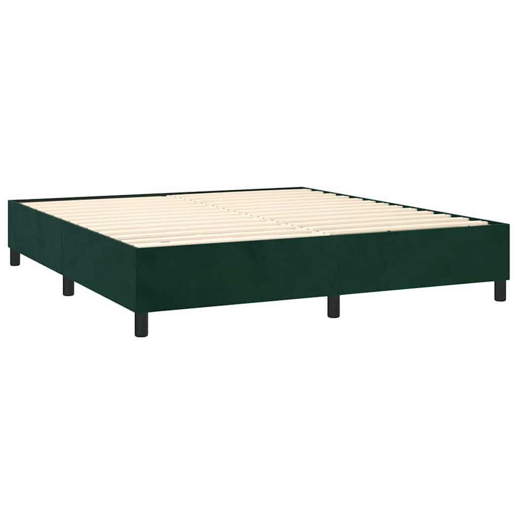 vidaXL Κρεβάτι Boxspring με Στρώμα & LED Σκ. Πράσινο 160x200εκ Βελούδο