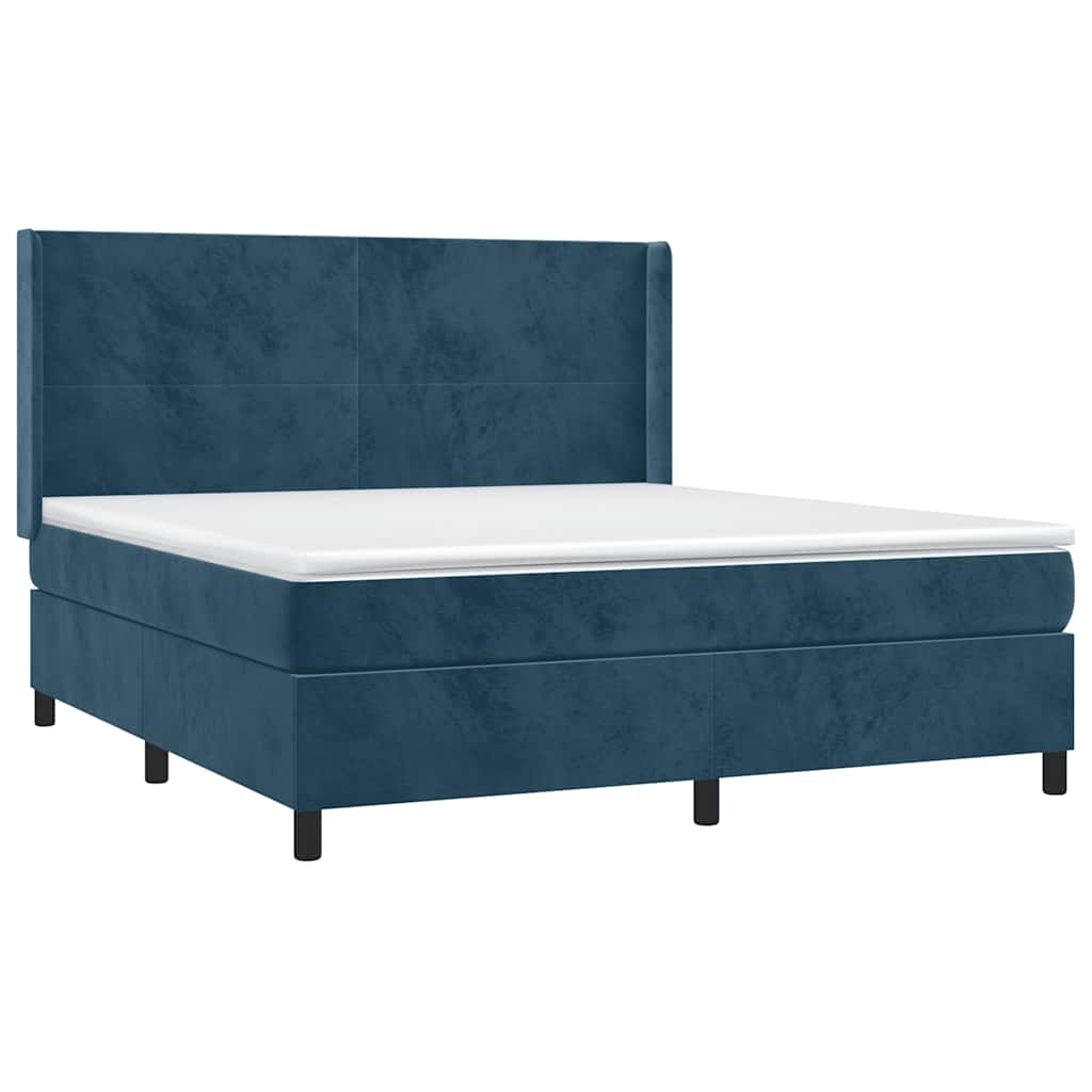 vidaXL Κρεβάτι Boxspring με Στρώμα & LED Σκ. Μπλε 160x200εκ. Βελούδινο