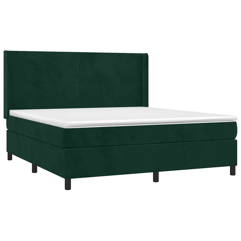 vidaXL Κρεβάτι Boxspring με Στρώμα & LED Σκ. Πράσινο 180x200εκ Βελούδο
