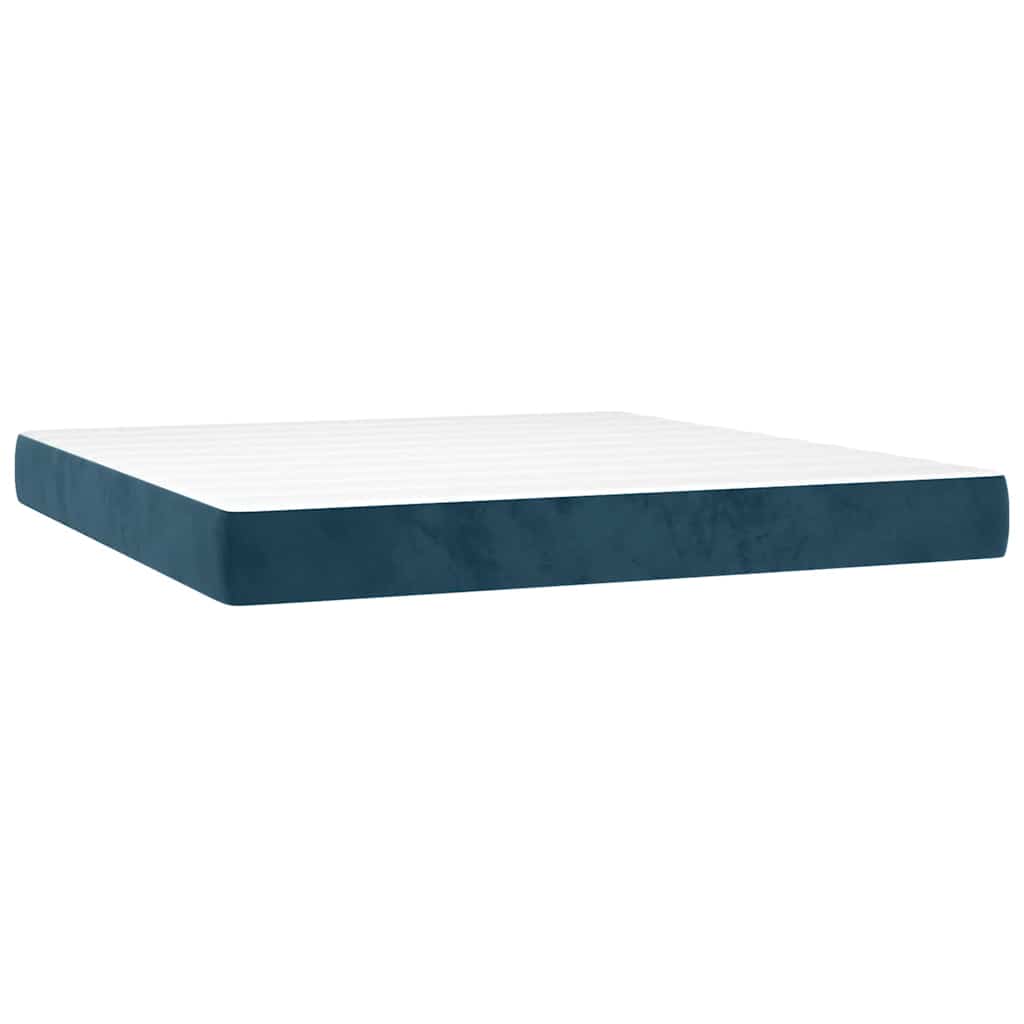 vidaXL Κρεβάτι Boxspring με Στρώμα & LED Σκ. Μπλε 180x200εκ. Βελούδινο
