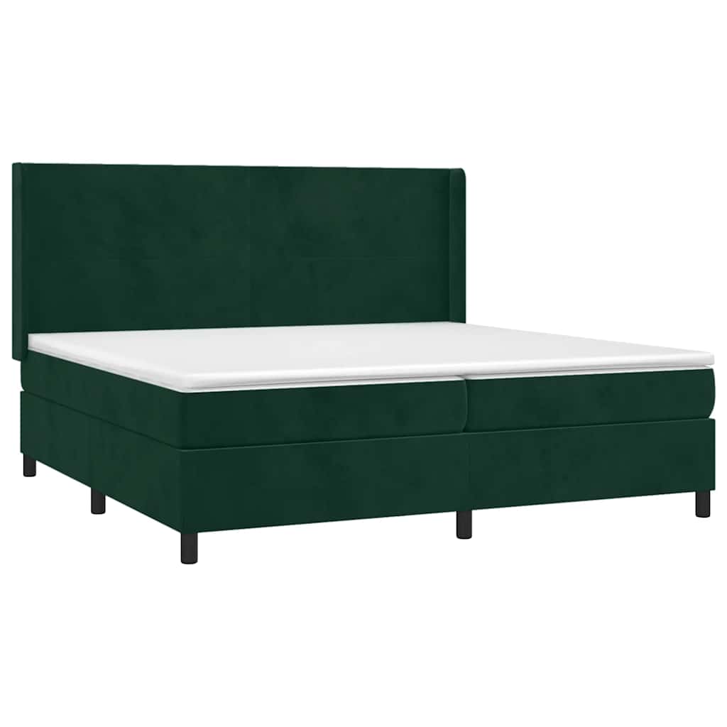 vidaXL Κρεβάτι Boxspring με Στρώμα & LED Σκ. Πράσινο 200x200εκ Βελούδο