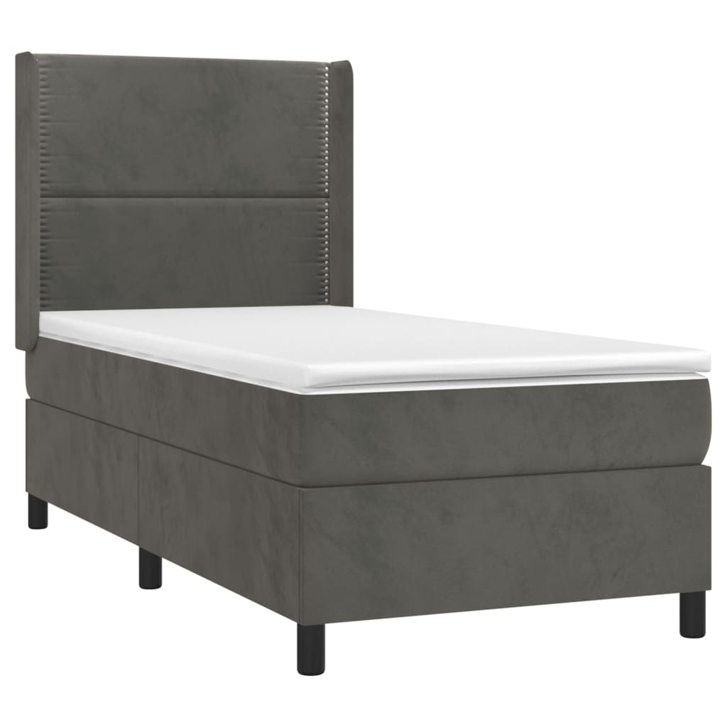 vidaXL Κρεβάτι Boxspring με Στρώμα & LED Σκ. Γκρι 90x190 εκ. Βελούδινο