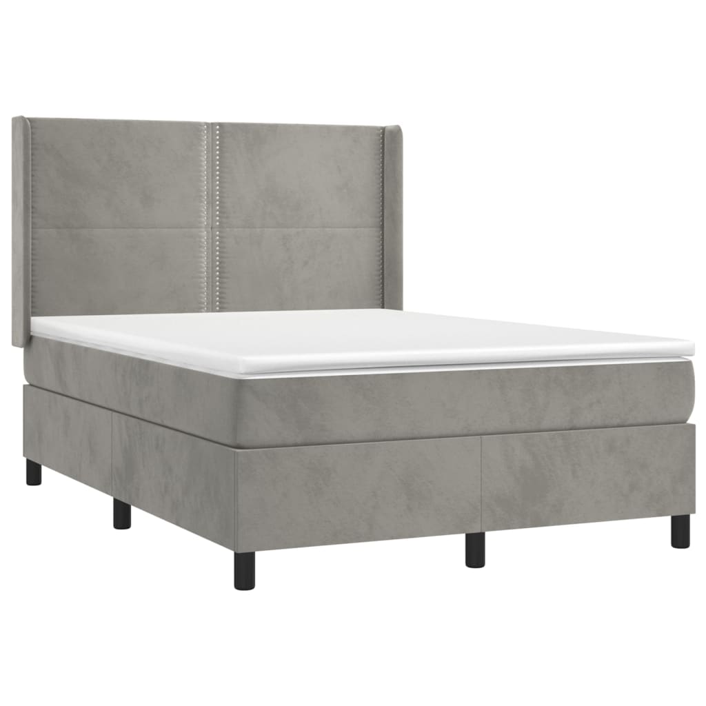 vidaXL Κρεβάτι Boxspring με Στρώμα&LED Αν. Γκρι 140x190 εκ. Βελούδινο