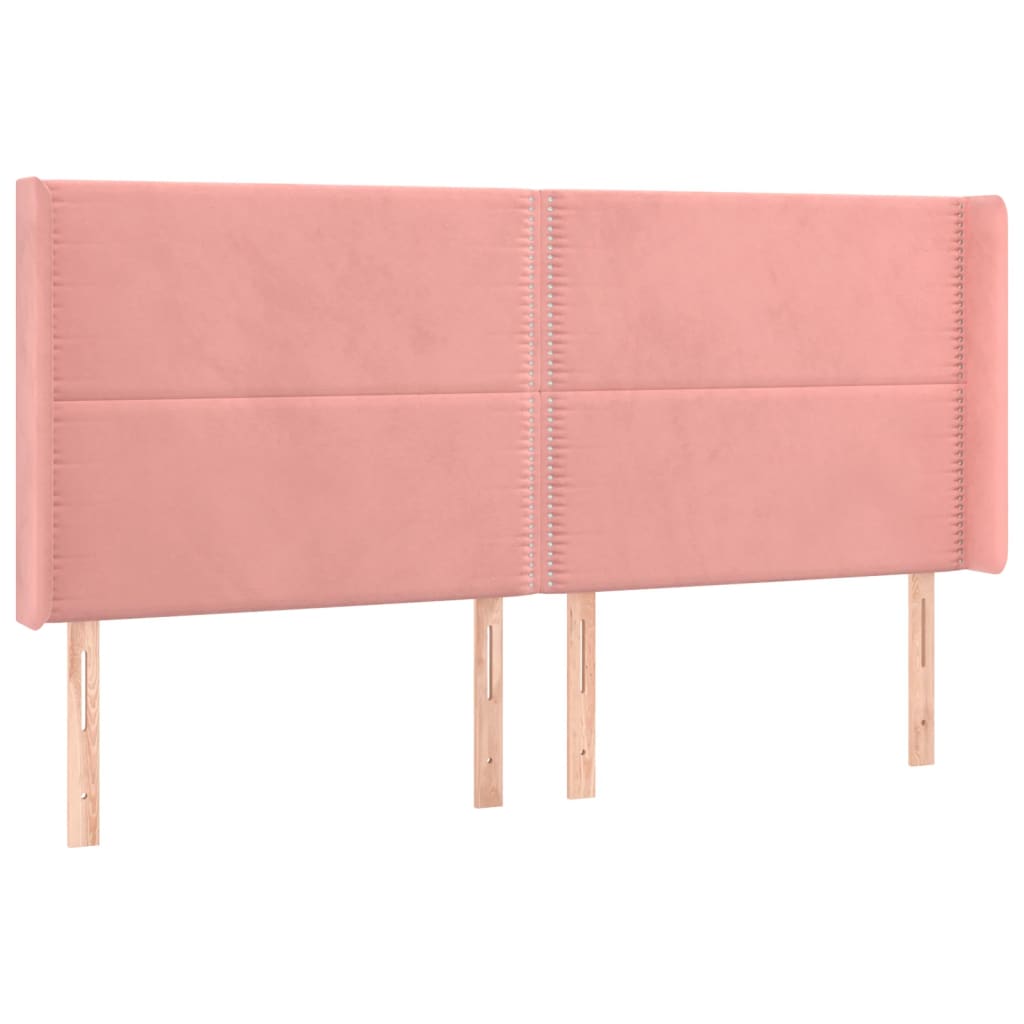 vidaXL Κρεβάτι Boxspring με Στρώμα & LED Ροζ 160x200 εκ. Βελούδινο