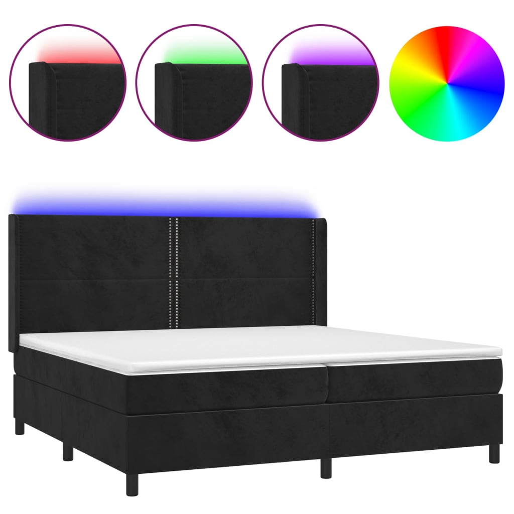 vidaXL Κρεβάτι Boxspring με Στρώμα & LED Μαύρο 200x200 εκ. Βελούδινο