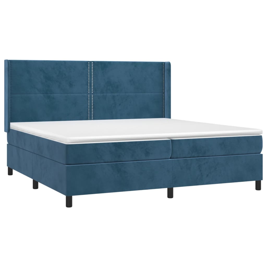 vidaXL Κρεβάτι Boxspring με Στρώμα & LED Σκ. Μπλε 200x200εκ. Βελούδινο