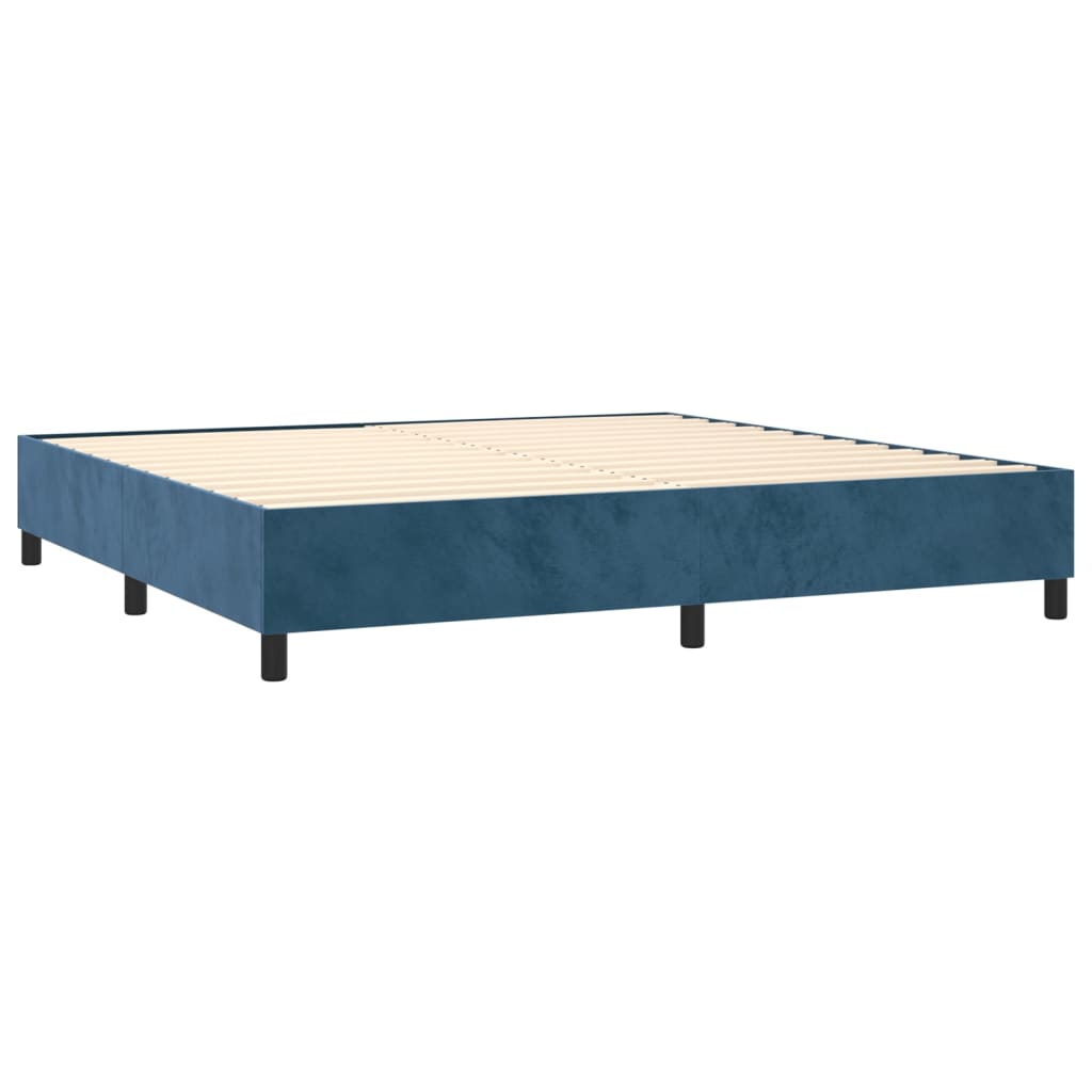 vidaXL Κρεβάτι Boxspring με Στρώμα & LED Σκ. Μπλε 200x200εκ. Βελούδινο