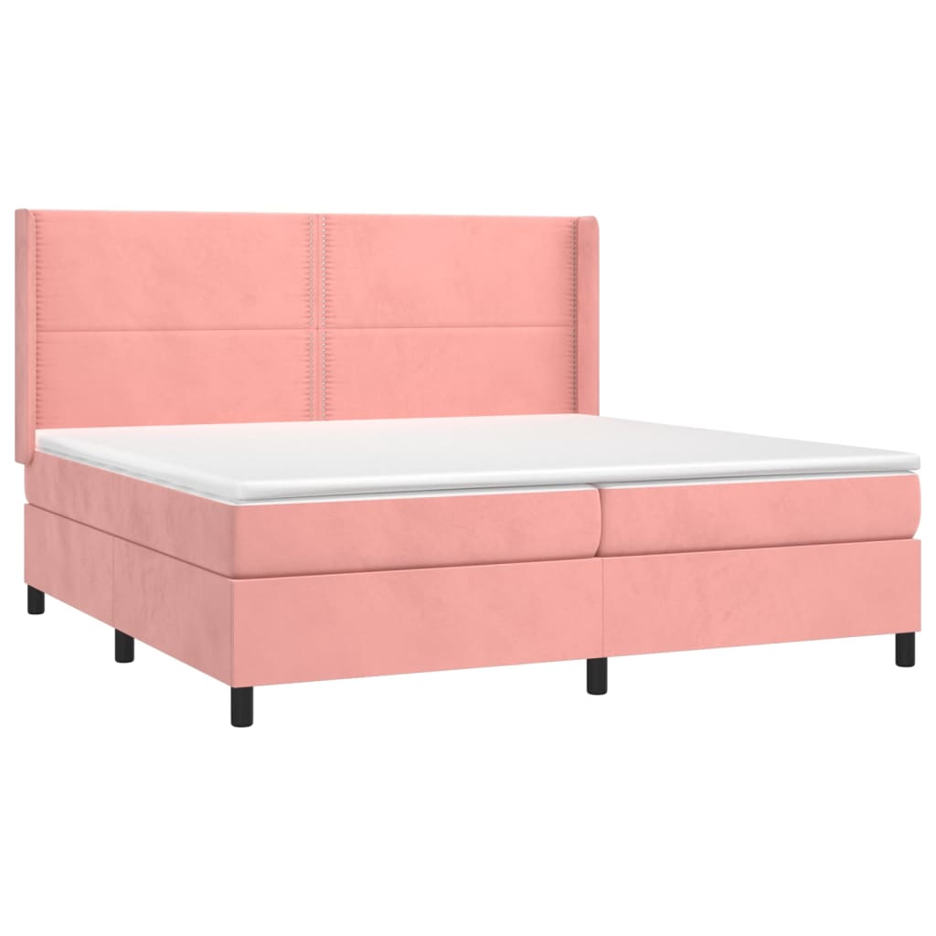 vidaXL Κρεβάτι Boxspring με Στρώμα & LED Ροζ 200x200 εκ. Βελούδινο
