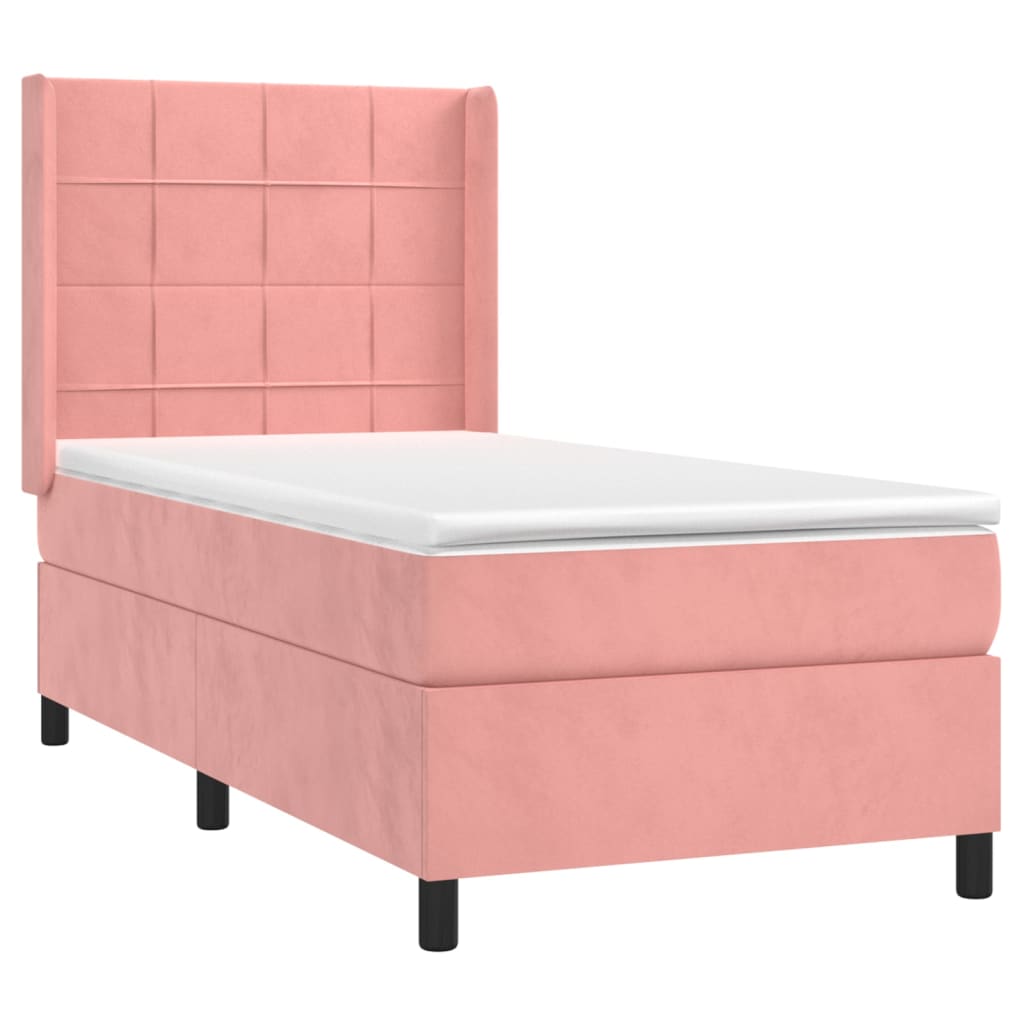 vidaXL Κρεβάτι Boxspring με Στρώμα & LED Ροζ 80 x 200 εκ. Βελούδινο