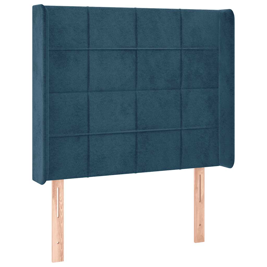 vidaXL Κρεβάτι Boxspring με Στρώμα & LED Σκ. Μπλε 90x190 εκ. Βελούδινο