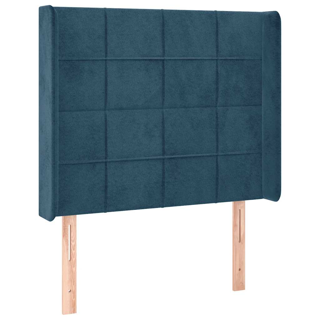 vidaXL Κρεβάτι Boxspring με Στρώμα & LED Σκ. Μπλε 90x200 εκ. Βελούδινο