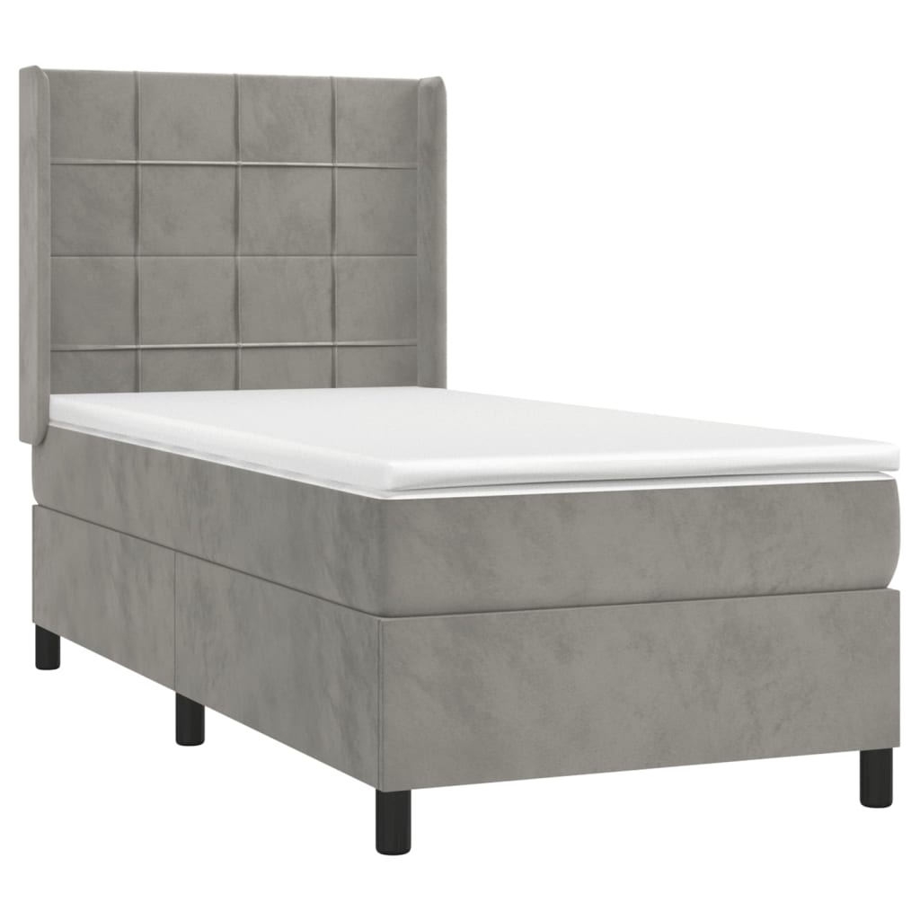 vidaXL Κρεβάτι Boxspring με Στρώμα & LED Αν.Γκρι 100x200 εκ. Βελούδινο