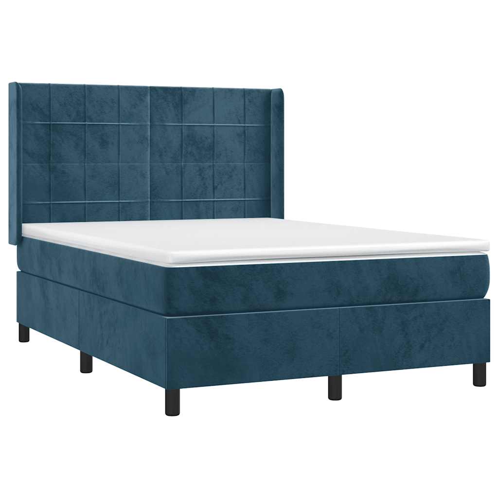 vidaXL Κρεβάτι Boxspring με Στρώμα & LED Σκ. Μπλε 140x190εκ. Βελούδινο