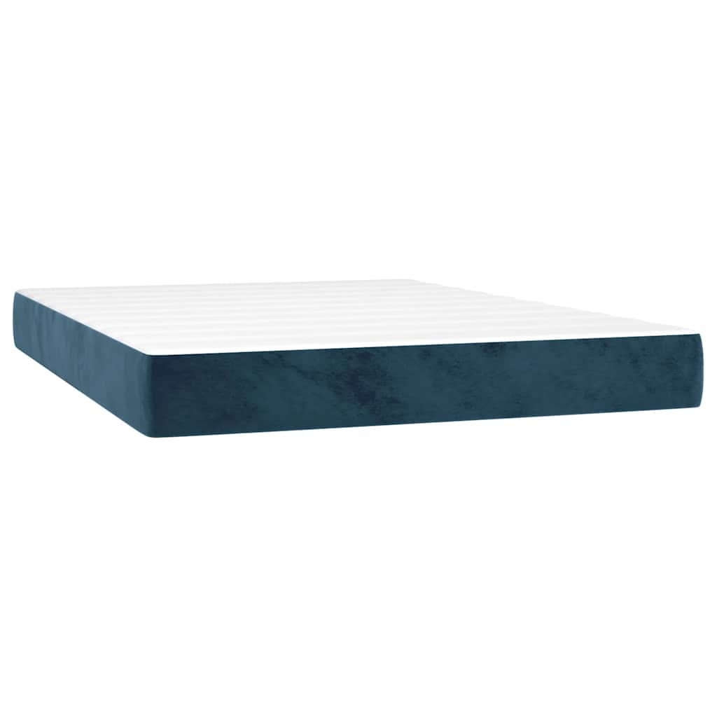 vidaXL Κρεβάτι Boxspring με Στρώμα & LED Σκ. Μπλε 140x190εκ. Βελούδινο