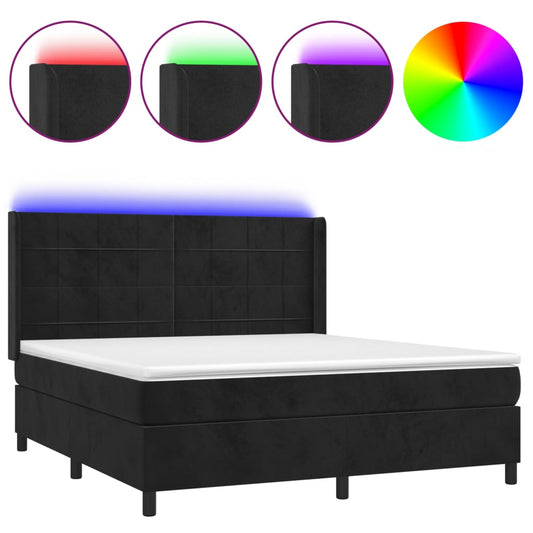 vidaXL Κρεβάτι Boxspring με Στρώμα & LED Μαύρο 160x200 εκ. Βελούδινο