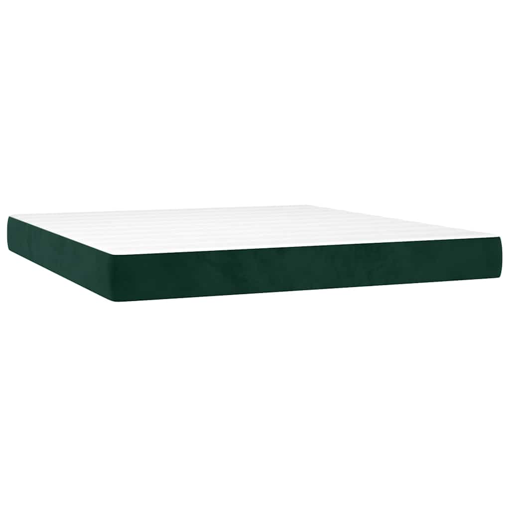 vidaXL Κρεβάτι Boxspring με Στρώμα & LED Σκ. Πράσινο 160x200εκ Βελούδο