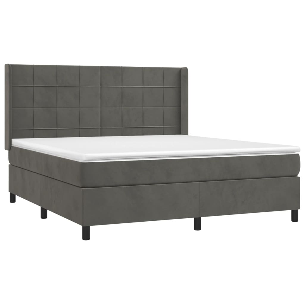 vidaXL Κρεβάτι Boxspring με Στρώμα & LED Σκ. Γκρι 180x200εκ. Βελούδινο