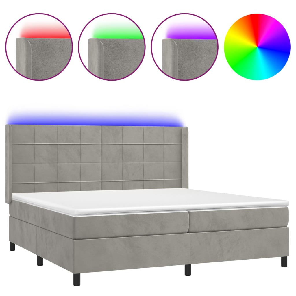 vidaXL Κρεβάτι Boxspring με Στρώμα & LED Αν.Γκρι 200x200 εκ. Βελούδινο