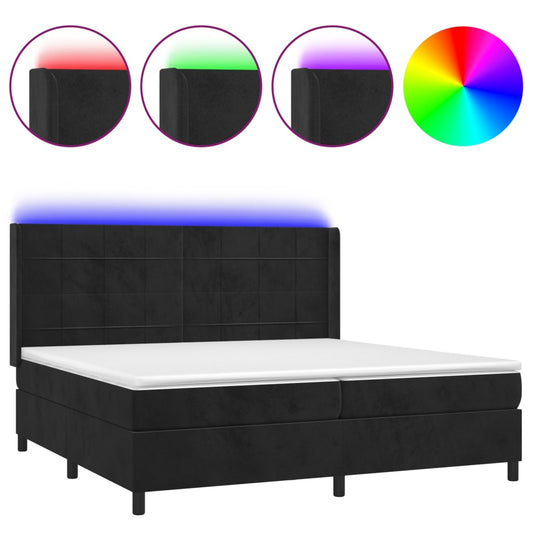 vidaXL Κρεβάτι Boxspring με Στρώμα & LED Μαύρο 200x200 εκ. Βελούδινο