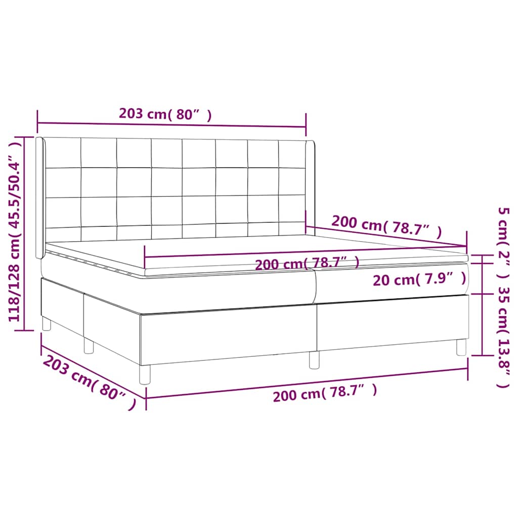 vidaXL Κρεβάτι Boxspring με Στρώμα & LED Σκ. Πράσινο 200x200εκ Βελούδο