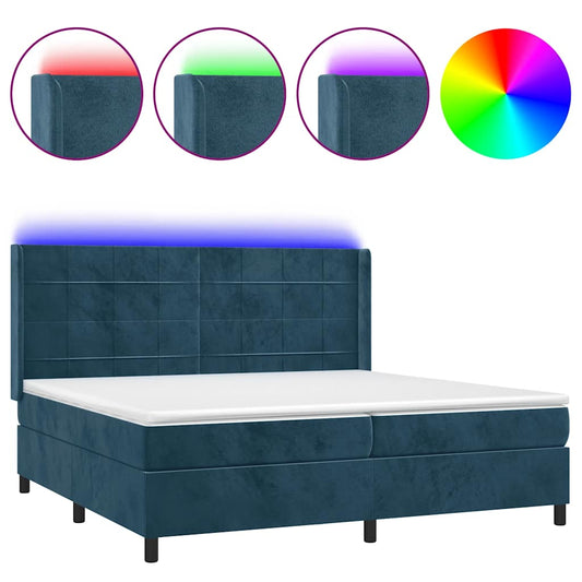 vidaXL Κρεβάτι Boxspring με Στρώμα & LED Σκ. Μπλε 200x200εκ. Βελούδινο