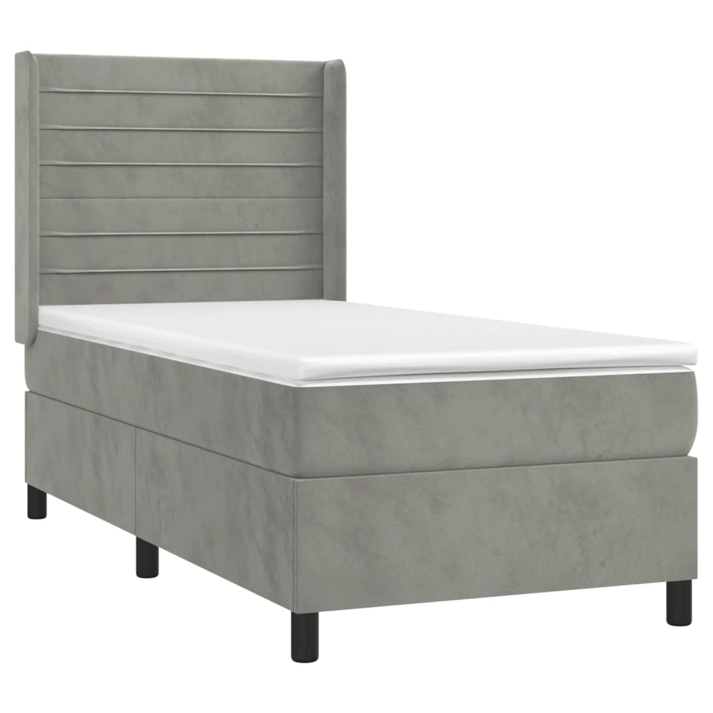 vidaXL Κρεβάτι Boxspring με Στρώμα & LED Αν.Γκρι 80x200 εκ. Βελούδινο