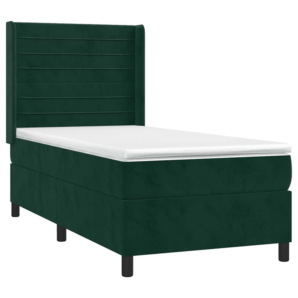 vidaXL Κρεβάτι Boxspring με Στρώμα & LED Σκ. Πράσινο 80x200 εκ Βελούδο
