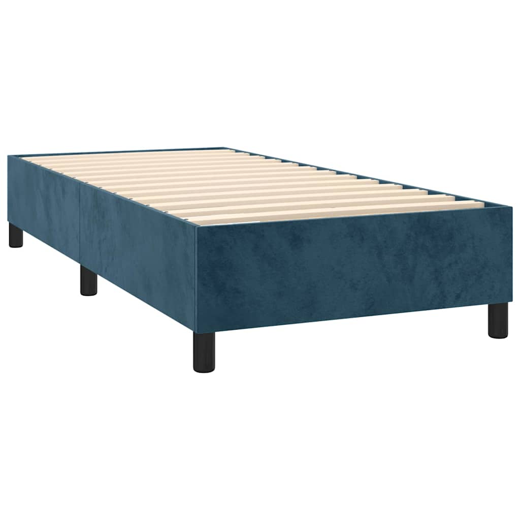 vidaXL Κρεβάτι Boxspring με Στρώμα & LED Σκ. Μπλε 90x190 εκ. Βελούδινο