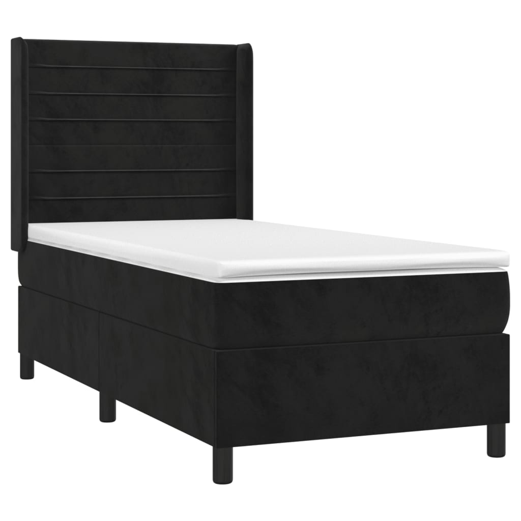 vidaXL Κρεβάτι Boxspring με Στρώμα & LED Μαύρο 100x200 εκ. Βελούδινο