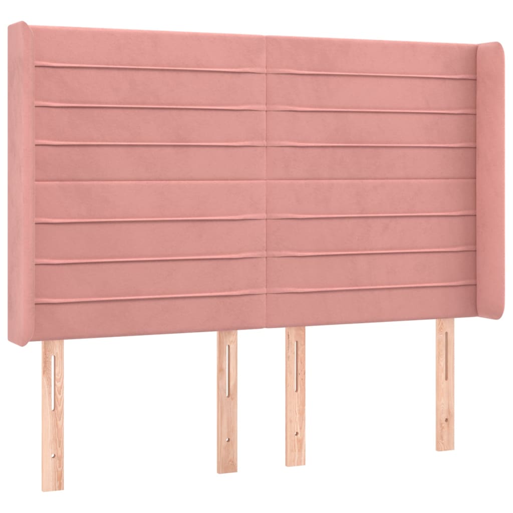 vidaXL Κρεβάτι Boxspring με Στρώμα & LED Ροζ 140x190 εκ. Βελούδινο