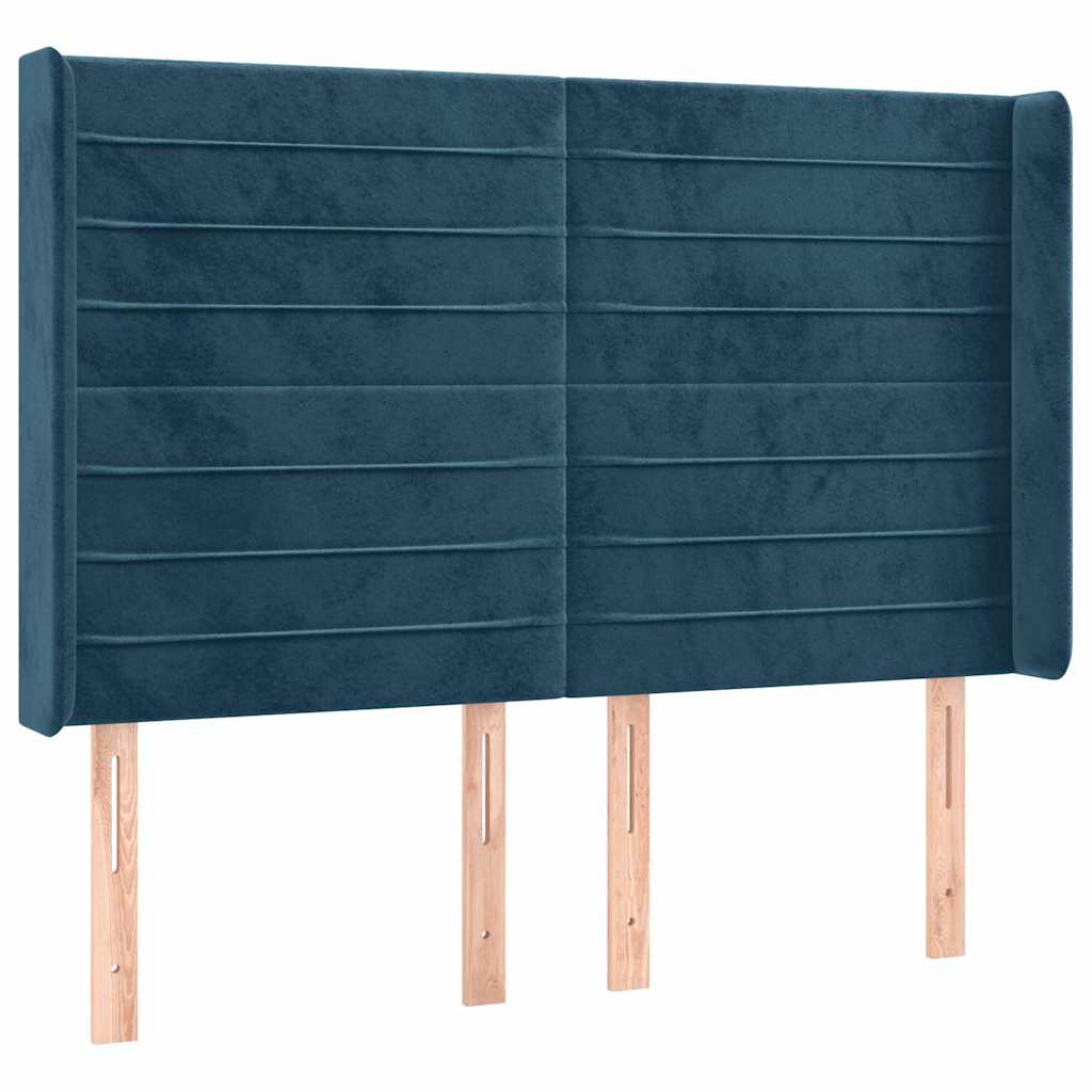 vidaXL Κρεβάτι Boxspring με Στρώμα & LED Σκ. Μπλε 140x200εκ. Βελούδινο