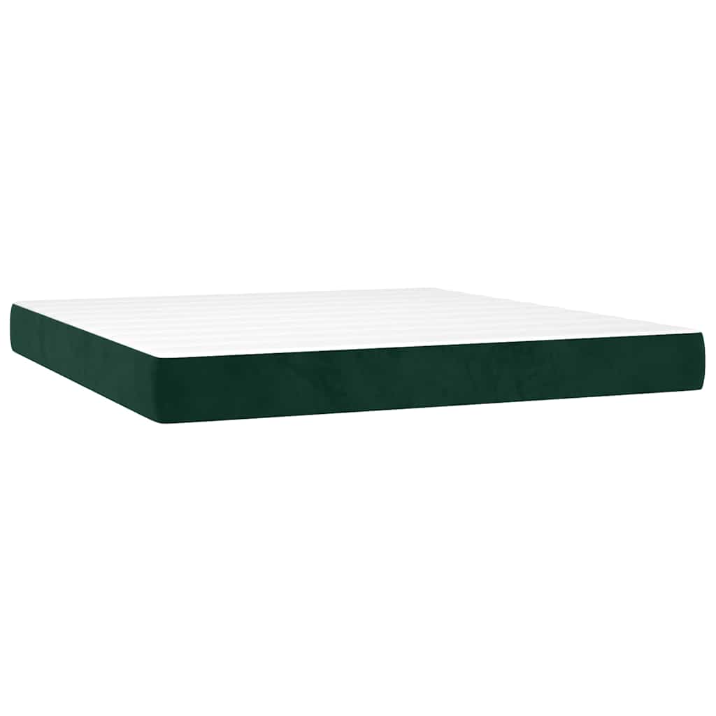 vidaXL Κρεβάτι Boxspring με Στρώμα & LED Σκ. Πράσινο 160x200εκ Βελούδο