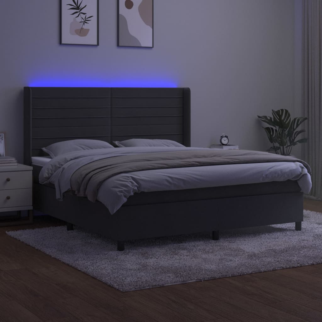 vidaXL Κρεβάτι Boxspring με Στρώμα & LED Σκ. Γκρι 180x200εκ. Βελούδινο