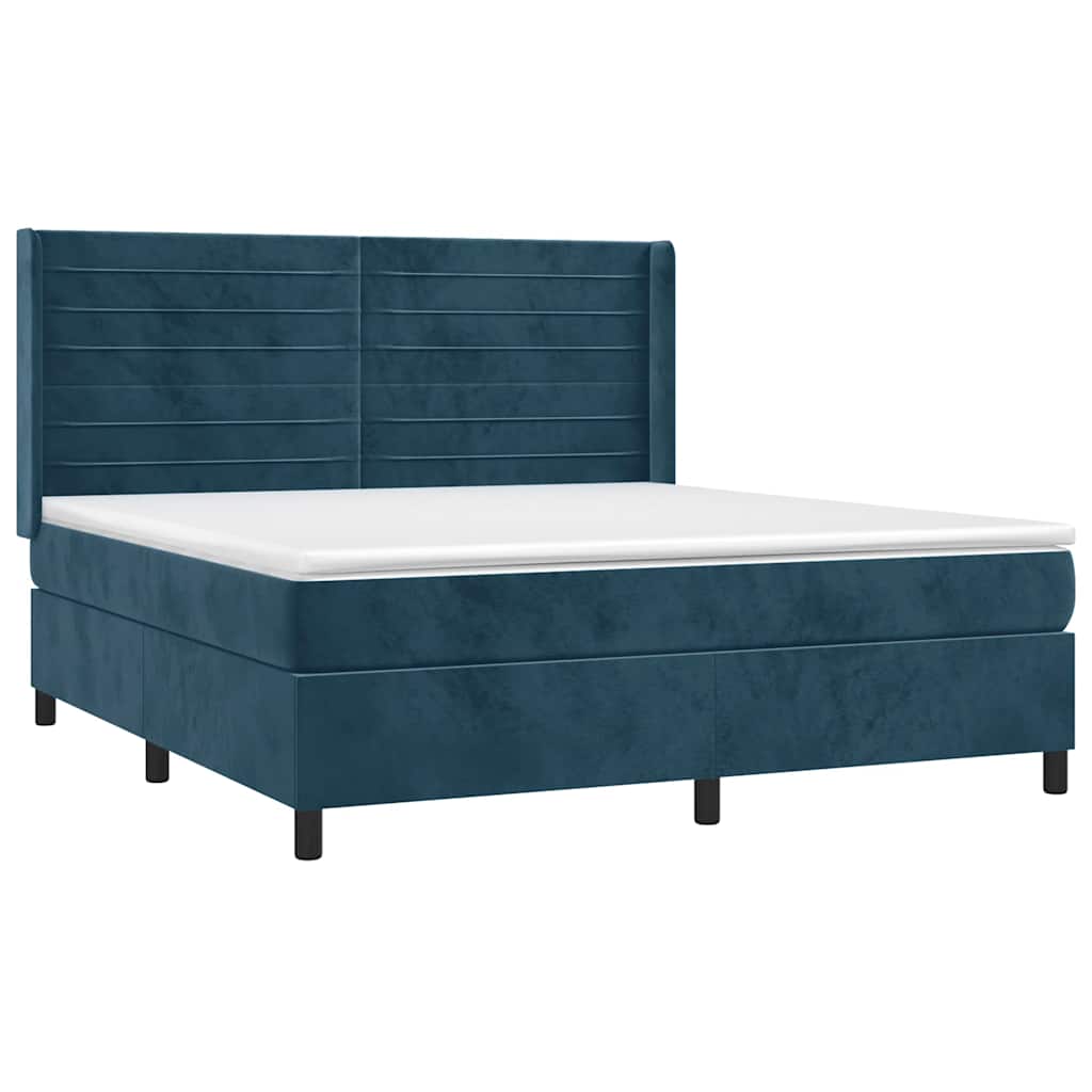 vidaXL Κρεβάτι Boxspring με Στρώμα & LED Σκ. Μπλε 180x200εκ. Βελούδινο